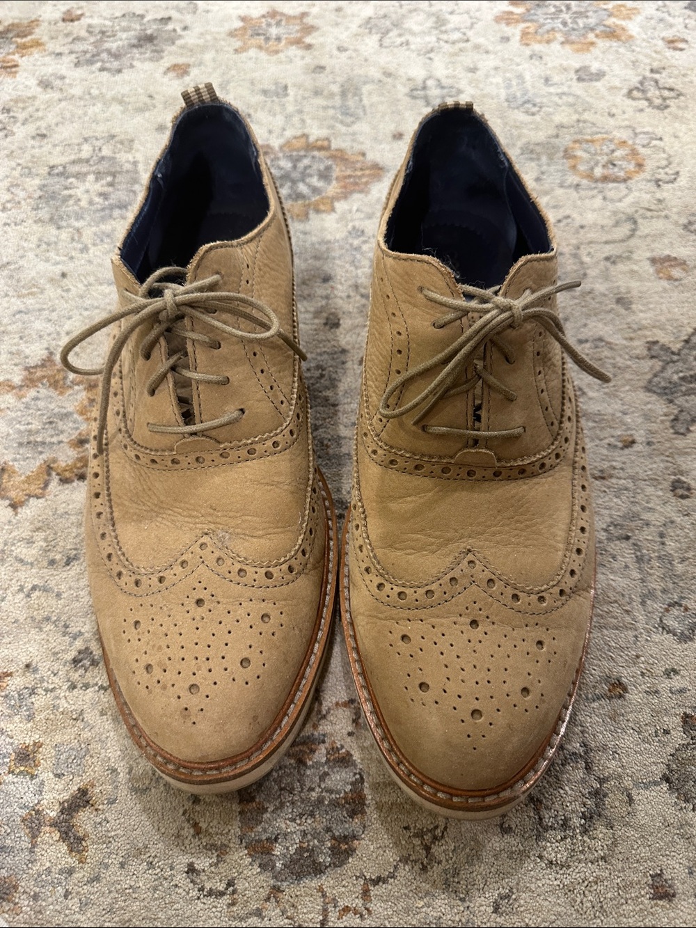 Classic Cole Haan Wingtip Brogue Lace-Up Oxfords in Tan suede